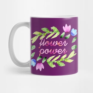 FLOWER POWER watercolor text. Hand painted exclusive illustration. Mug